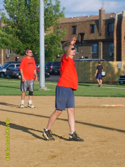 Billy on the mound with Mikey at First base