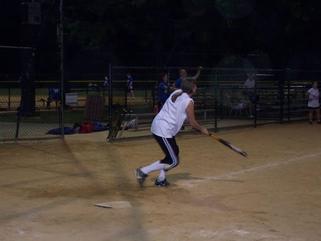 Cheryl knocks a ball down the left field line