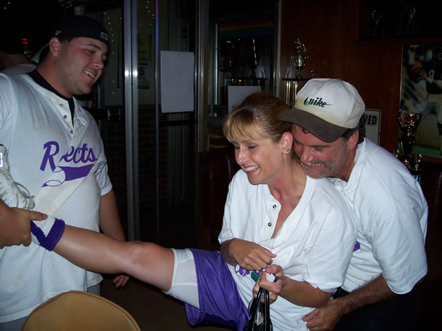 Darlene and Kenny still enjoy team stretching